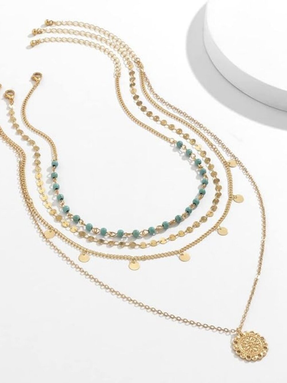 Dainty Layered Choker Necklace Bohemian Turquoise Necklace 14K Gold Plated Daint